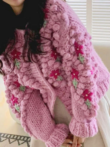 Airchics cardigans tissu tricoté fleurie boutonnage femme doux